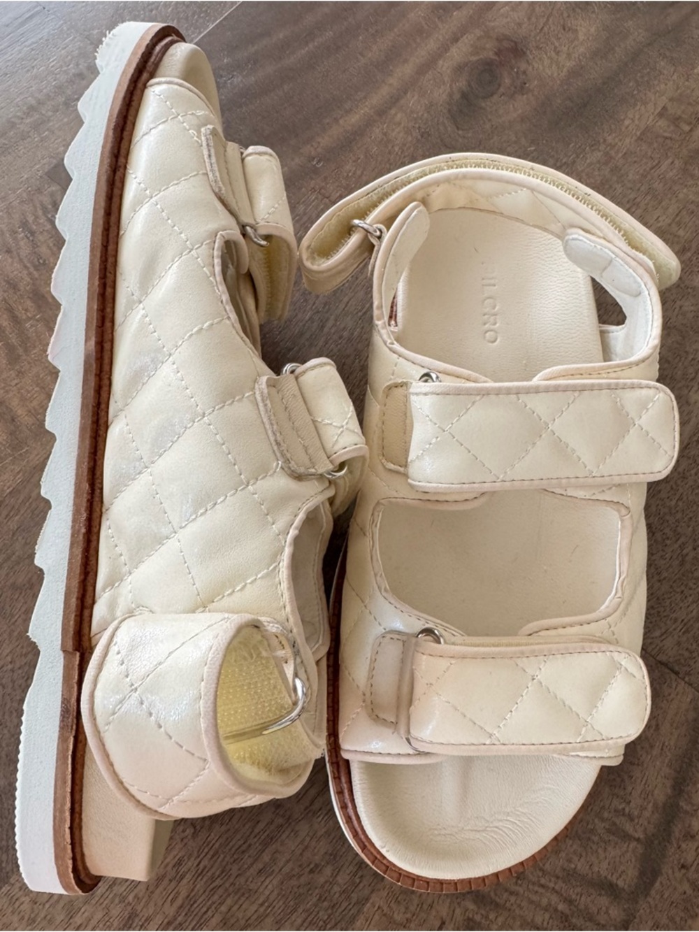 Pilcro Cream Quilted Leather Velcro Sandals